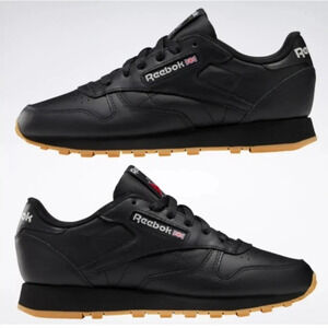 Reebok Classic Leather Shoes Black Gum Sole Wmn Sz 7.5 #GY0961